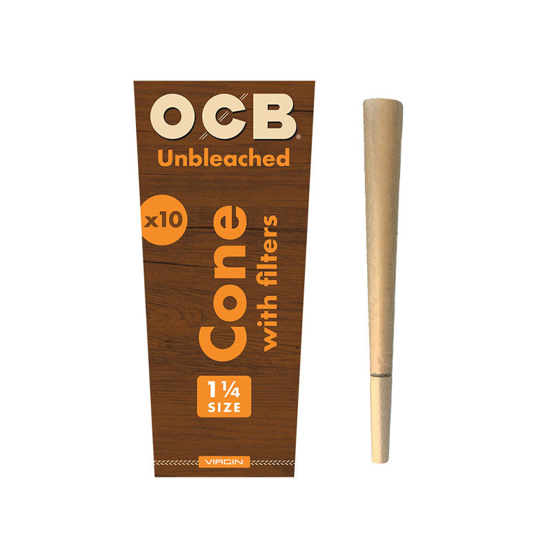 OCB Pre-rolled Cones - Virgin Unbleached Rolling Paper - 1 1/4" Size 10pk